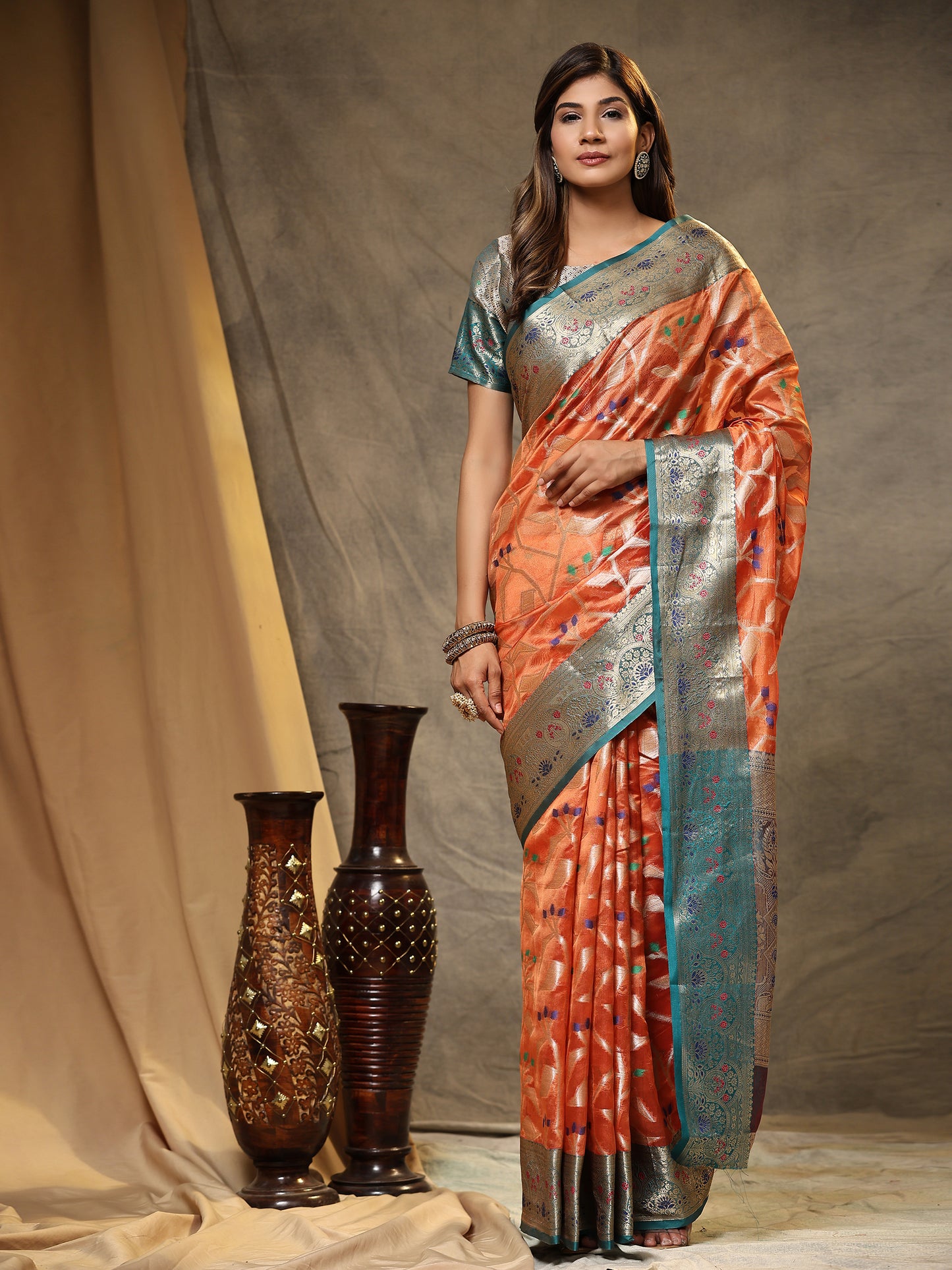 Soft Organza Silk saree with Meenakari weawing design and Rich Zari weawing Pallu with zari weawing border