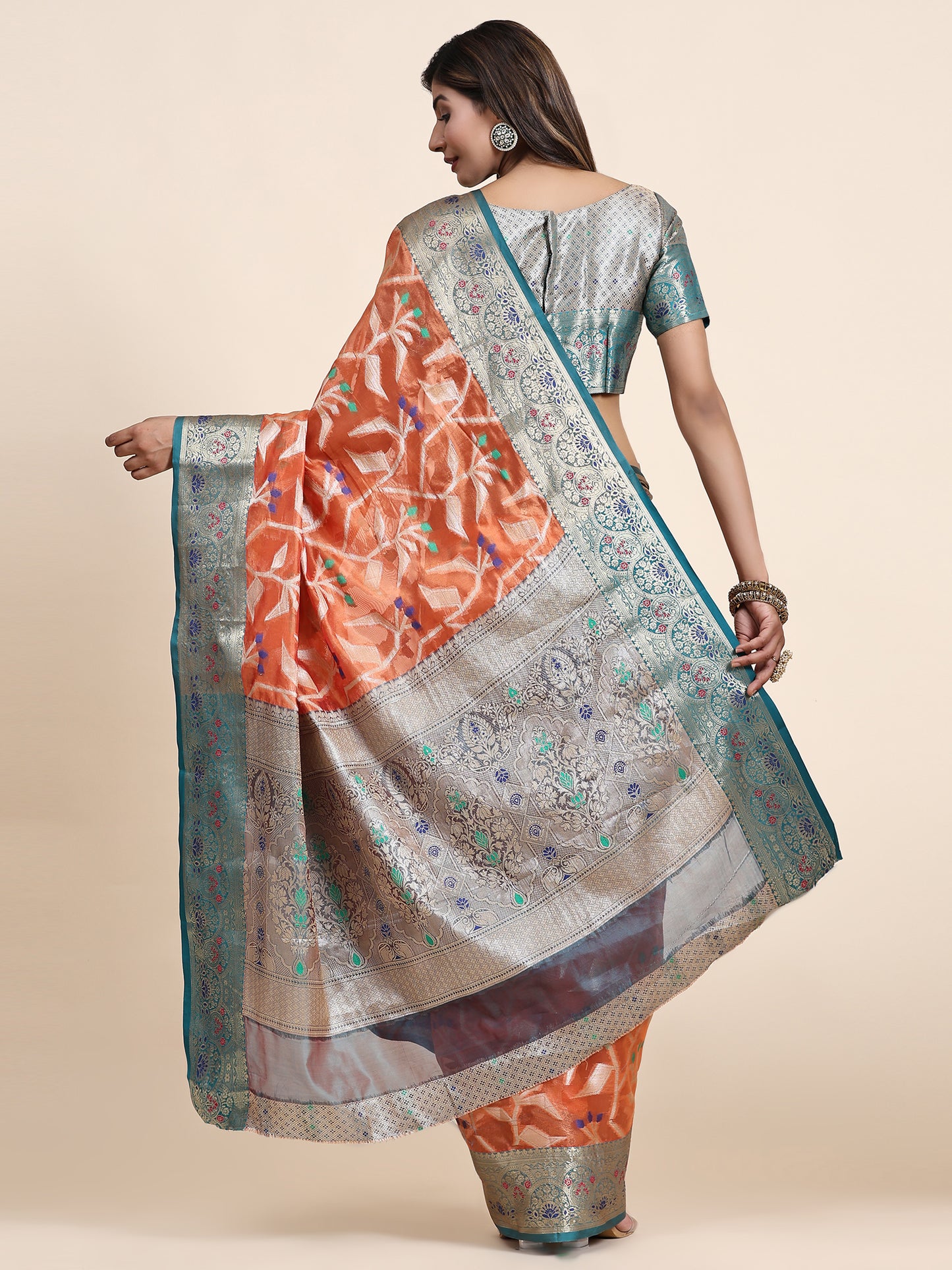 Soft Organza Silk saree with Meenakari weawing design and Rich Zari weawing Pallu with zari weawing border