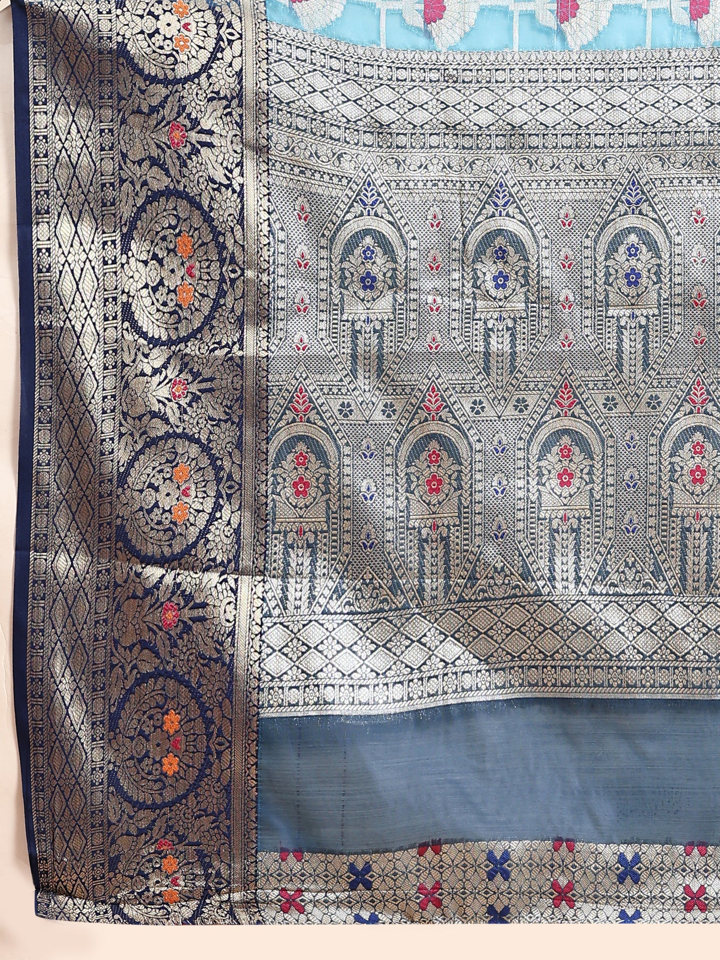 Soft Organza Silk saree with Meenakari weawing design and Rich Zari weawing Pallu with zari weawing border