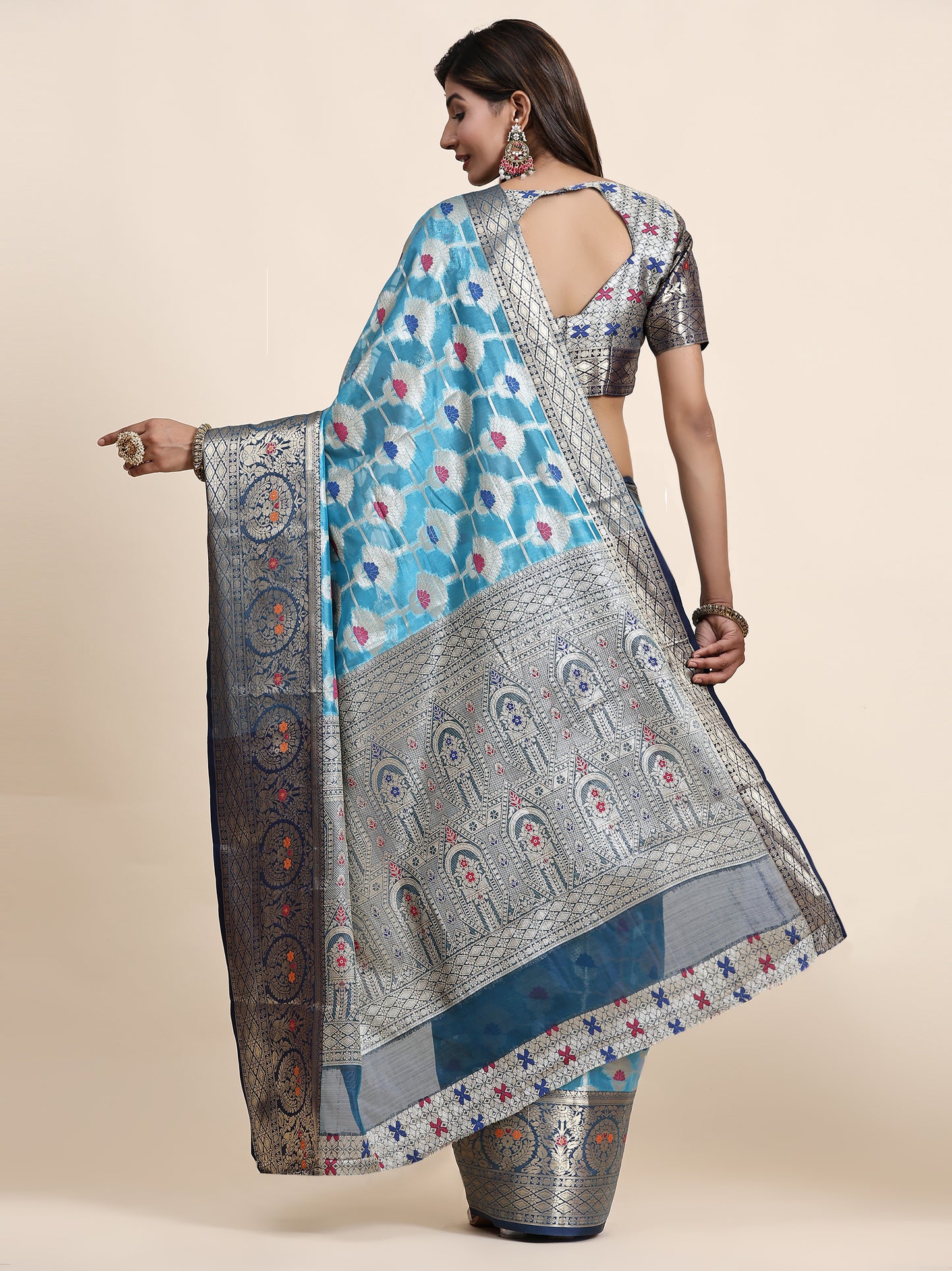 Soft Organza Silk saree with Meenakari weawing design and Rich Zari weawing Pallu with zari weawing border