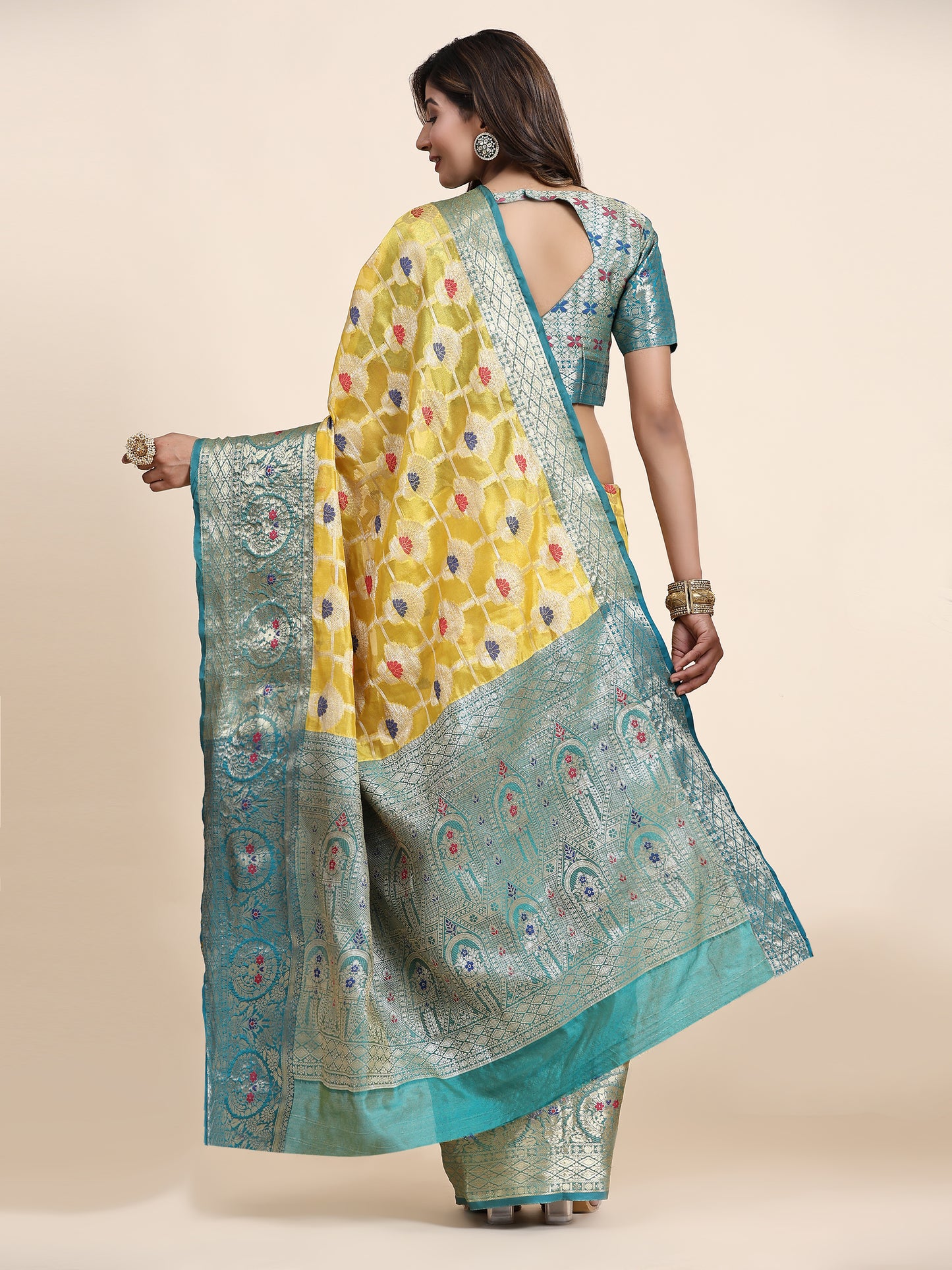 Soft Organza Silk saree with Meenakari weawing design and Rich Zari weawing Pallu with zari weawing border
