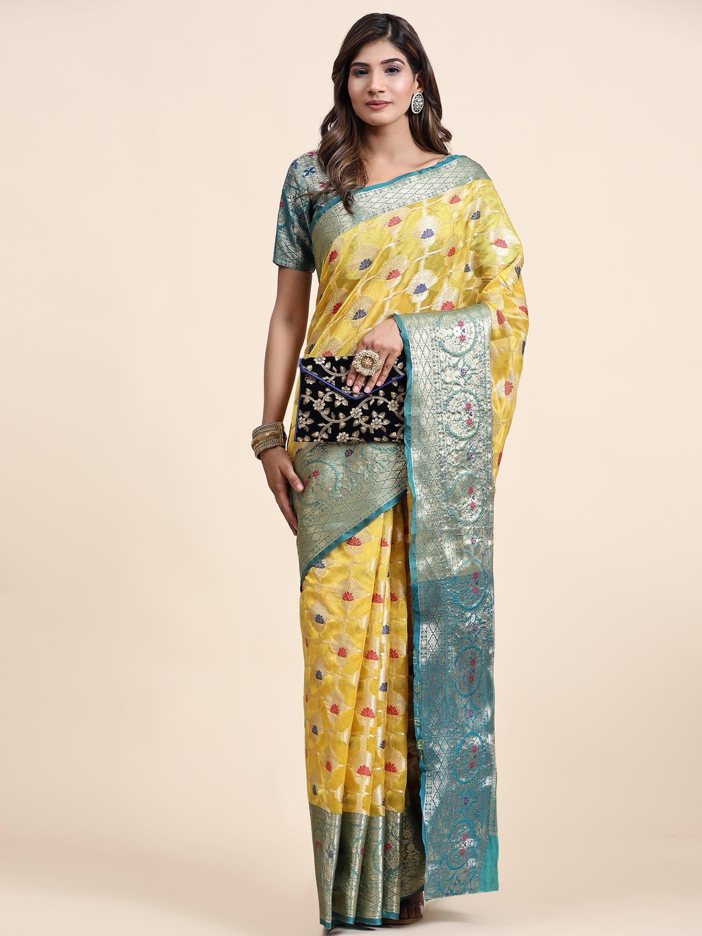 Soft Organza Silk saree with Meenakari weawing design and Rich Zari weawing Pallu with zari weawing border
