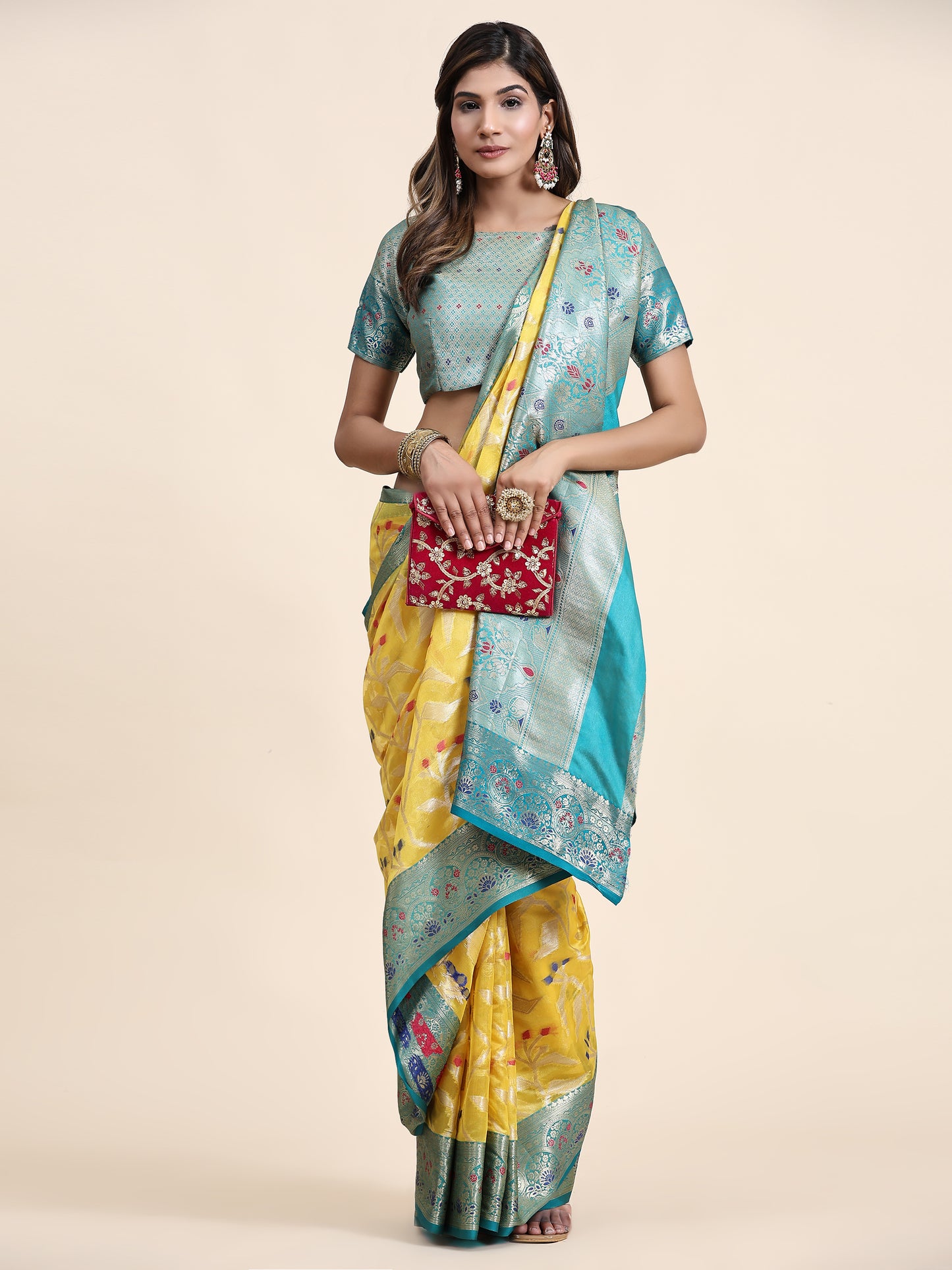 Soft Organza Silk saree with Meenakari weawing design and Rich Zari weawing Pallu with zari weawing border