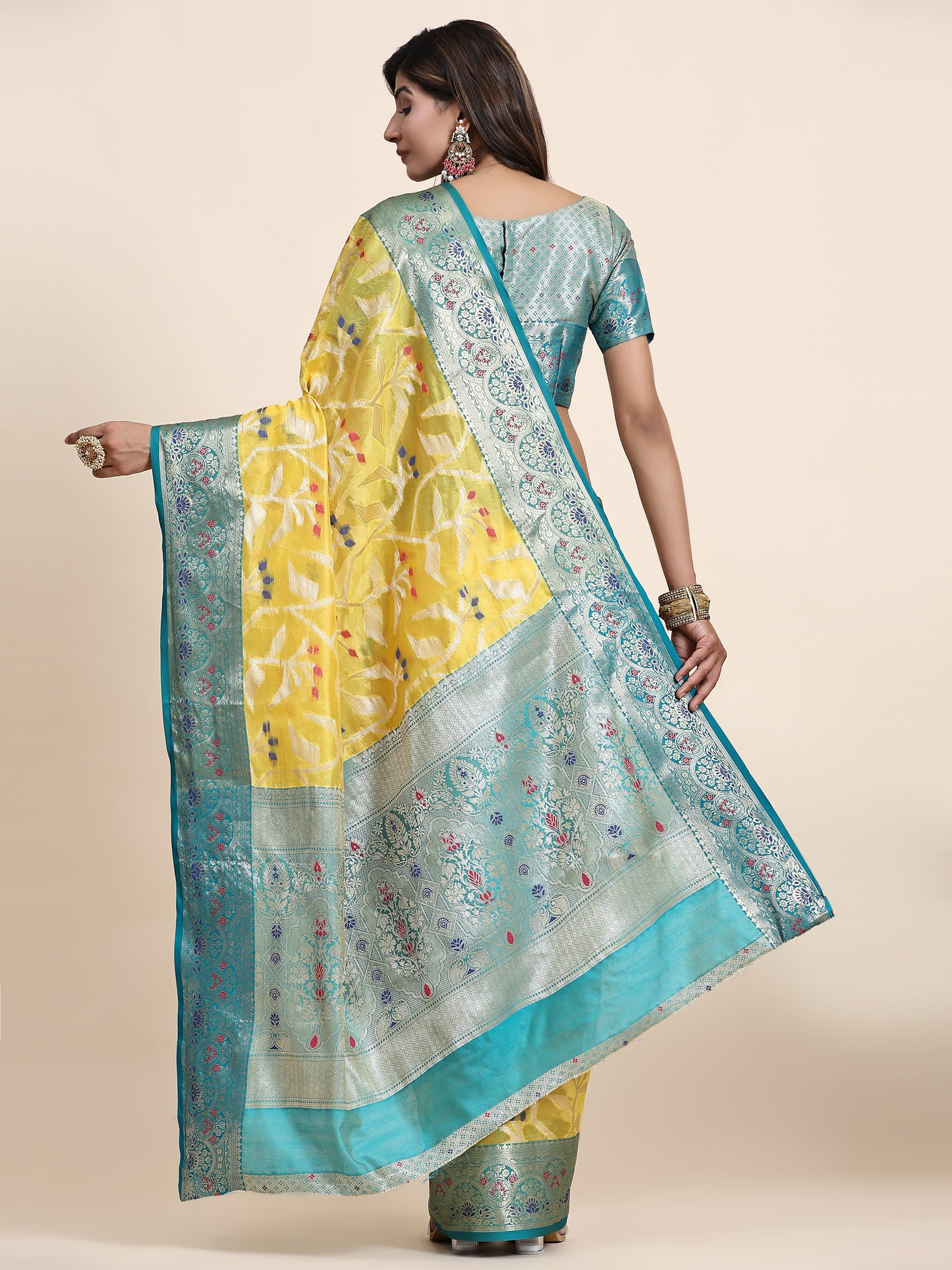 Soft Organza Silk saree with Meenakari weawing design and Rich Zari weawing Pallu with zari weawing border