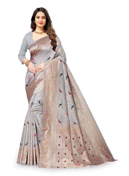 Women's Soft Lichi Silk Saree with Golden Zari Woven and Beautiful Rich Pallu Design & Jacquard Work Saree With Unstiched Blouse Piece.