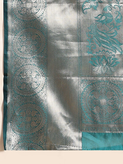 Aqua Blue Color Women’s Zari Woven Designer Soft Organza Silk Saree and Rich Pallu Weawing Unstitched Blouse With Blouse Piece.