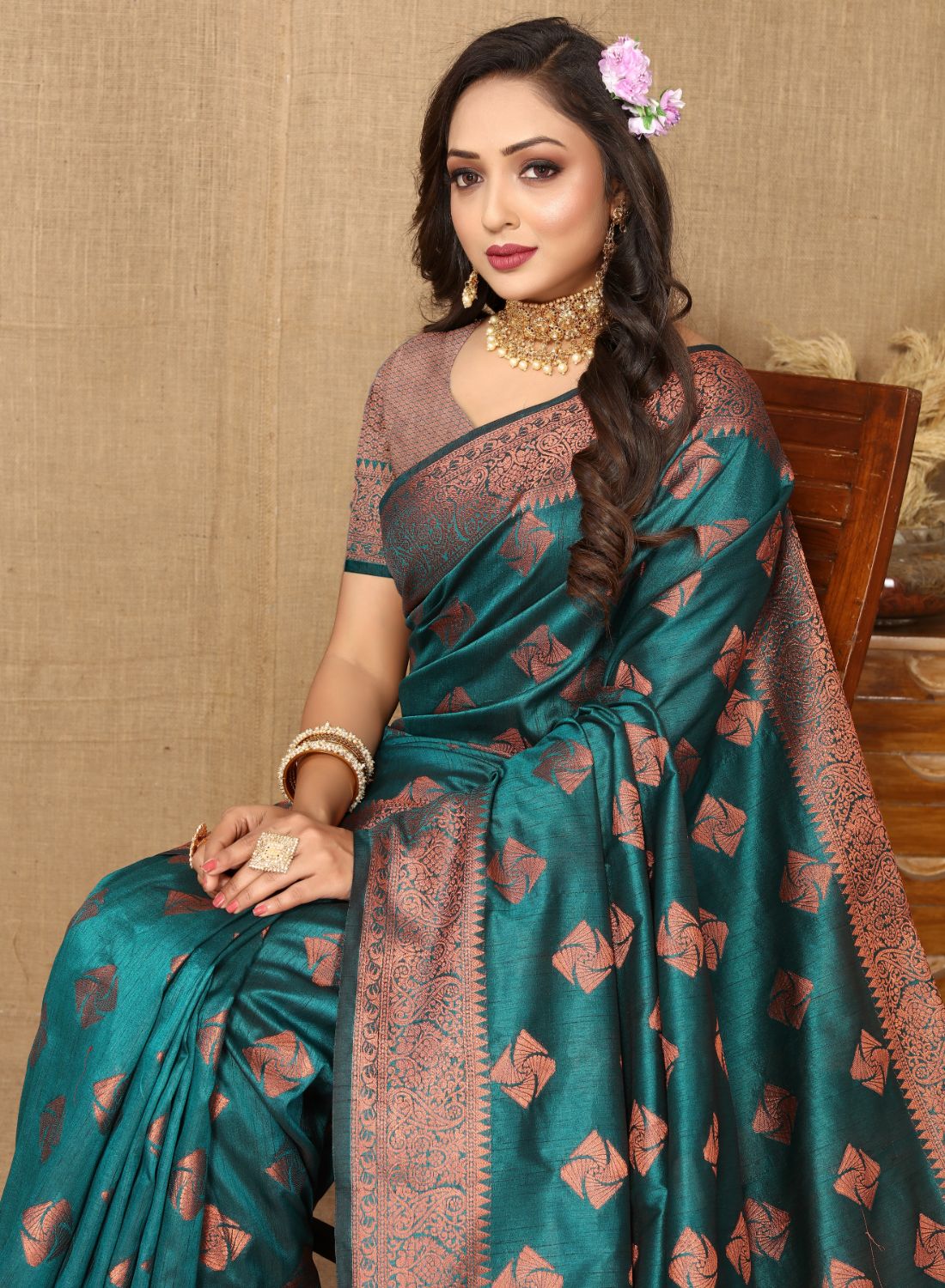 Aqua Blue Color Soft  Katan Silk saree with Copper Zari weawing Design and Rich Zari weawing Pallu with Unstiched Blouse piece.