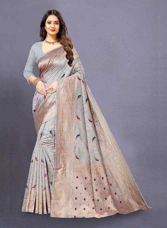 Women's Soft Lichi Silk Saree with Golden Zari Woven and Beautiful Rich Pallu Design & Jacquard Work Saree With Unstiched Blouse Piece.