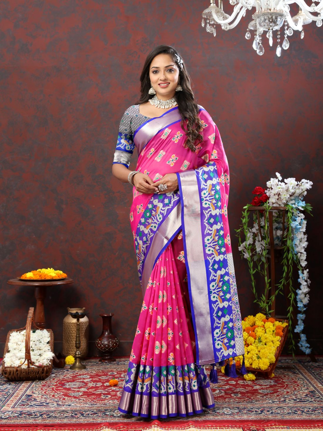 Pink & Blue Color Women’s Zari Woven Designer Soft Organza Silk Saree and Rich Pallu Weawing Unstitched Blouse With Blouse Piece.