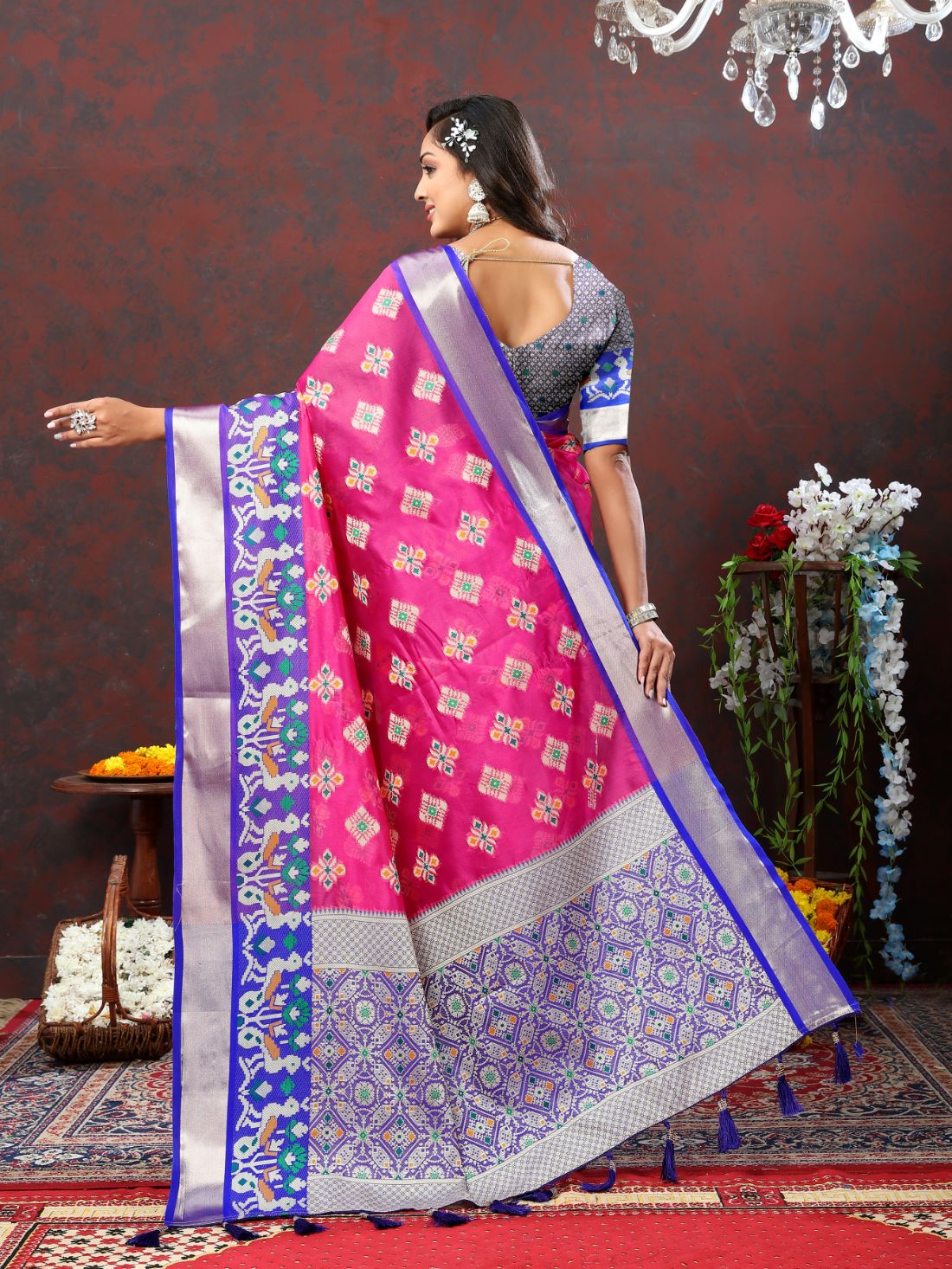 Pink & Blue Color Women’s Zari Woven Designer Soft Organza Silk Saree and Rich Pallu Weawing Unstitched Blouse With Blouse Piece.