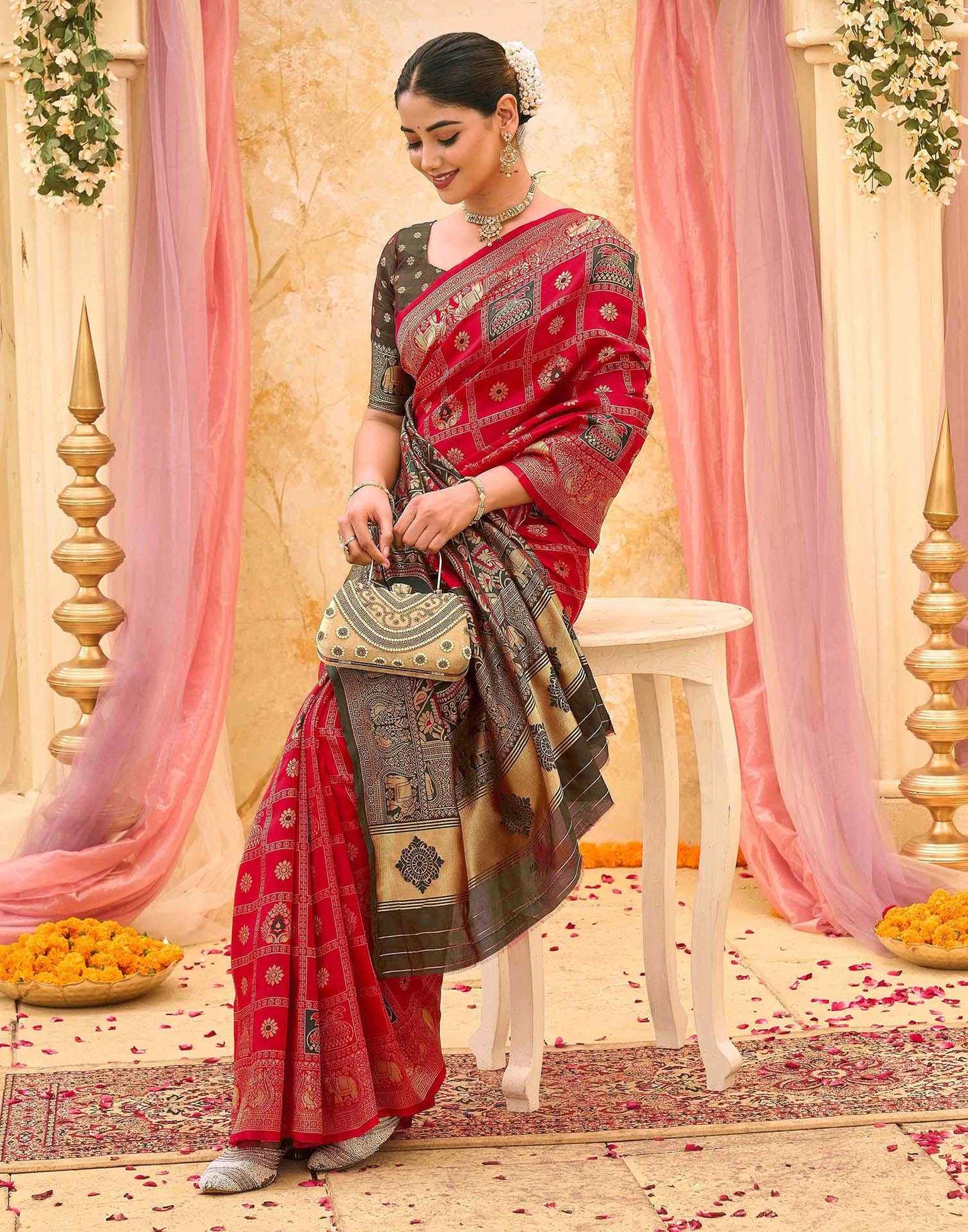Women's Mustard Yellow Banarasi Silk Saree with Rich Woven Zari Border & Unstitched Blouse