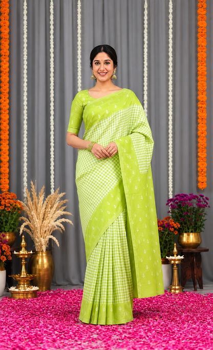 KeKoVi Women's Light Golden Yellow Banarasi Silk Saree with Rich Zari Border & Unstitched Blouse