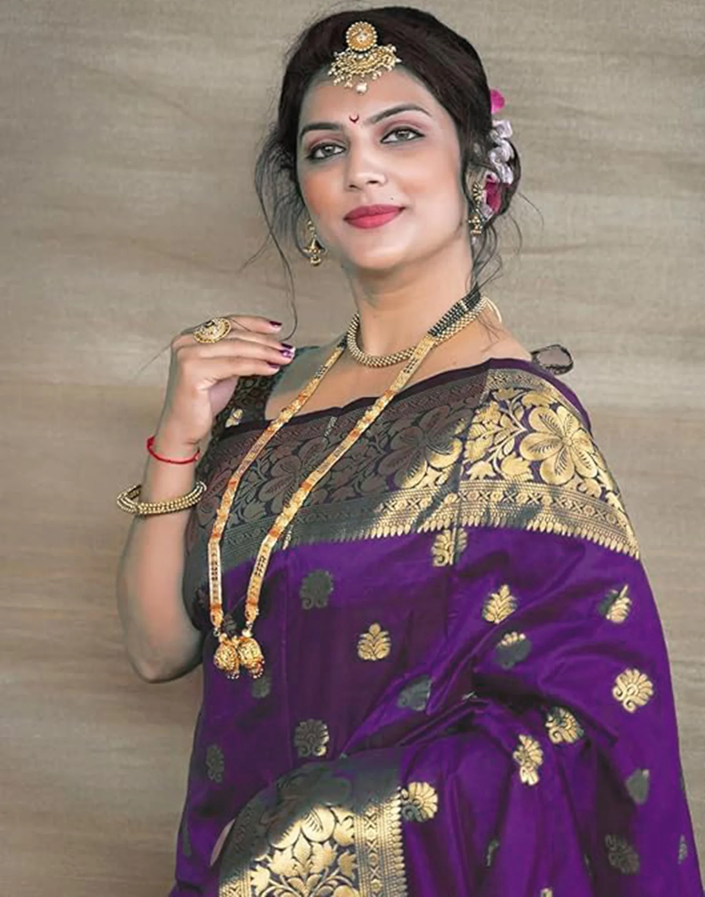 KeKoVi Dark Bottle Green Banarasi Silk Blend Saree with Rich Gold Zari Woven Border & Unstitched Blouse