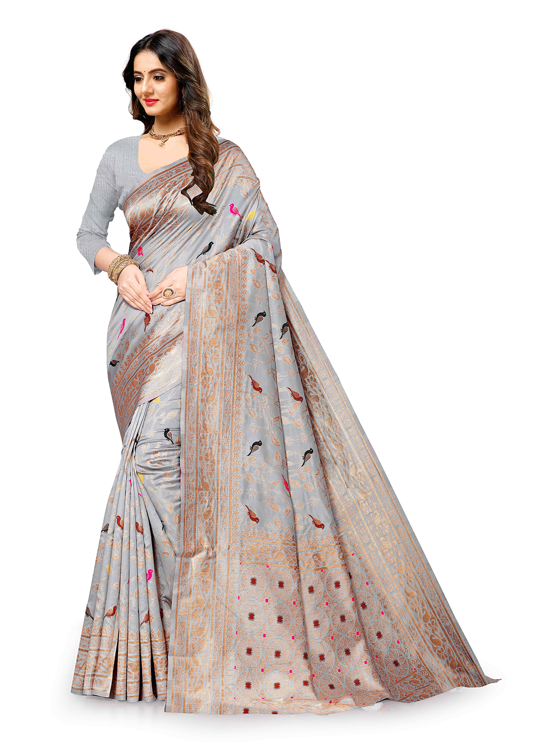 Women's Soft Lichi Silk Saree with Golden Zari Woven and Beautiful Rich Pallu Design & Jacquard Work Saree With Unstiched Blouse Piece.