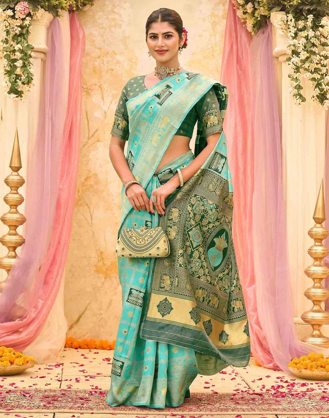 Women's Mustard Yellow Banarasi Silk Saree with Rich Woven Zari Border & Unstitched Blouse