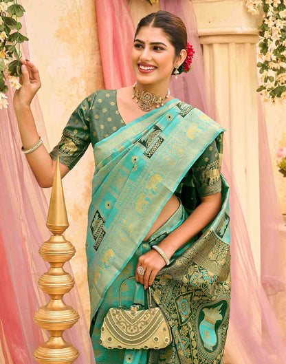 Women's Mustard Yellow Banarasi Silk Saree with Rich Woven Zari Border & Unstitched Blouse