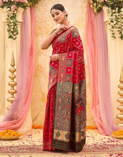 Women's Mustard Yellow Banarasi Silk Saree with Rich Woven Zari Border & Unstitched Blouse