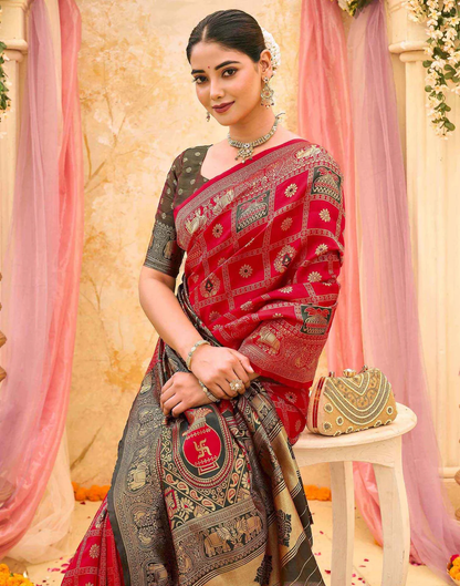 Women's Mustard Yellow Banarasi Silk Saree with Rich Woven Zari Border & Unstitched Blouse