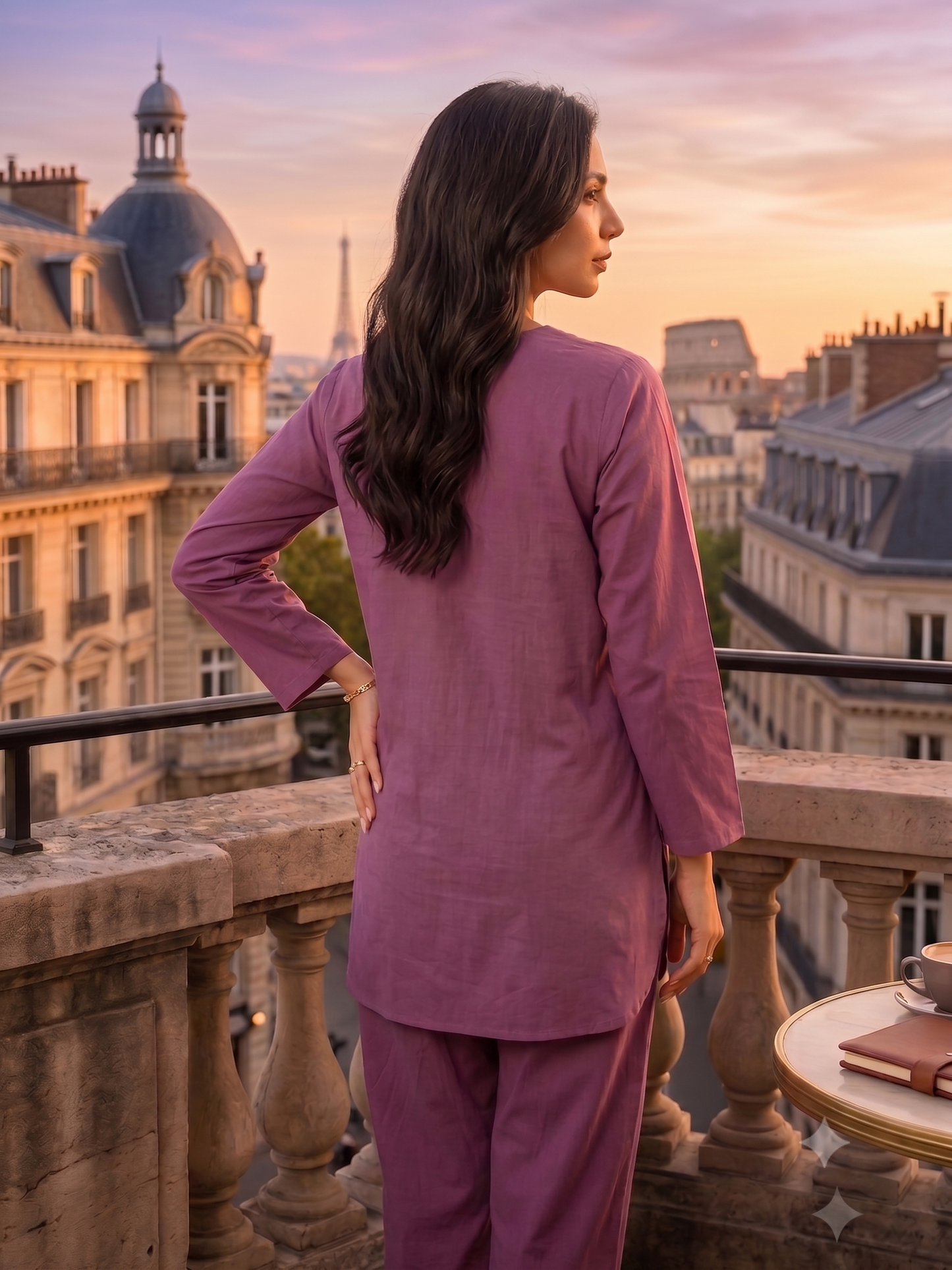 Women's Mauve Floral Printed Cotton Night Suit Set | V-Neck Full Sleeve Lounge Wear