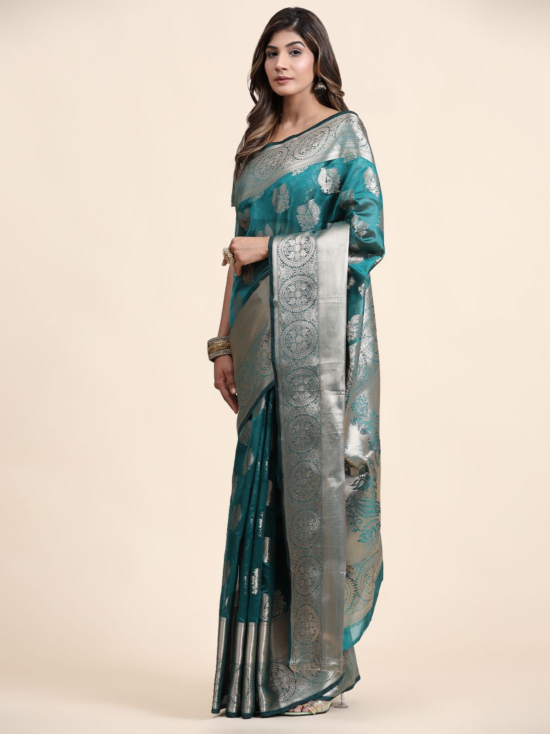 Aqua Blue Color Women’s Zari Woven Designer Soft Organza Silk Saree and Rich Pallu Weawing Unstitched Blouse With Blouse Piece.