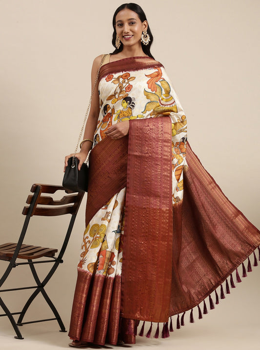 Soft Kanjivaram Silk Saree with Kalamkari Design