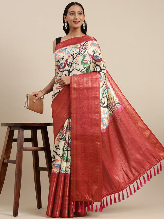 Soft Kanjivaram Silk Saree with Kalamkari Design