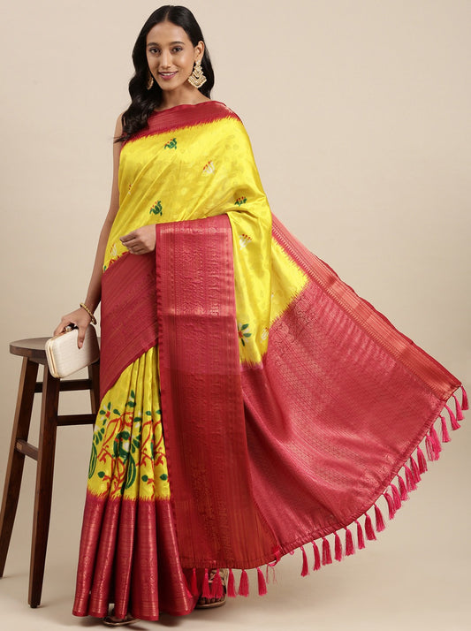 Soft Kanjivaram Silk Saree with Kalamkari Design