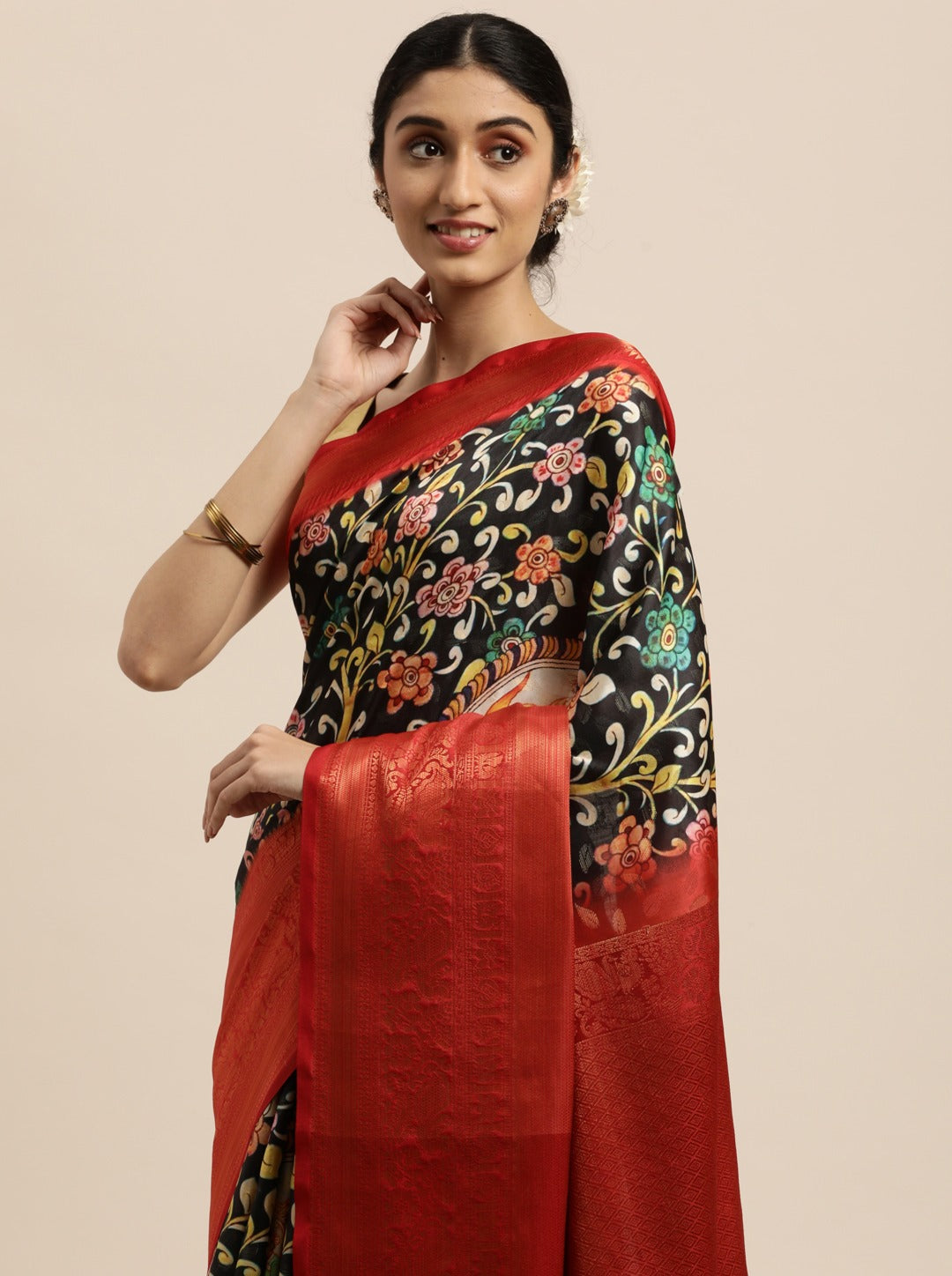 Soft Kanjivaram Silk Saree with Kalamkari Design