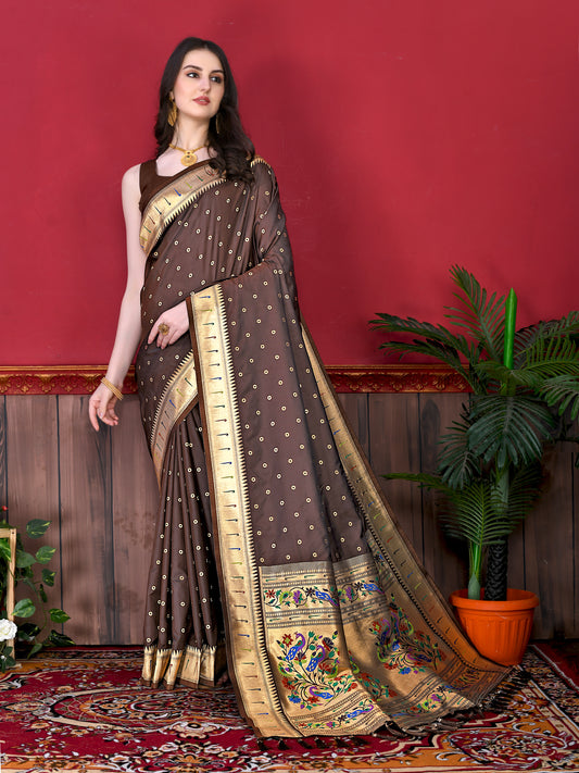 Soft Paithani Silk Saree with Gold Zari Weaving Motifs