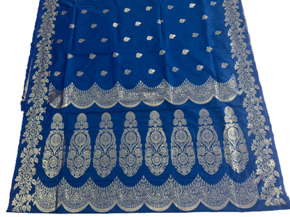 Royal Blue Banarasi Silk Saree with Silver Zari Woven Border & Rich Pallu | Wedding & Festive Wear