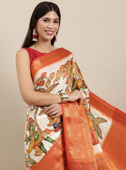 Soft Kanjivaram Silk Saree with Kalamkari Design