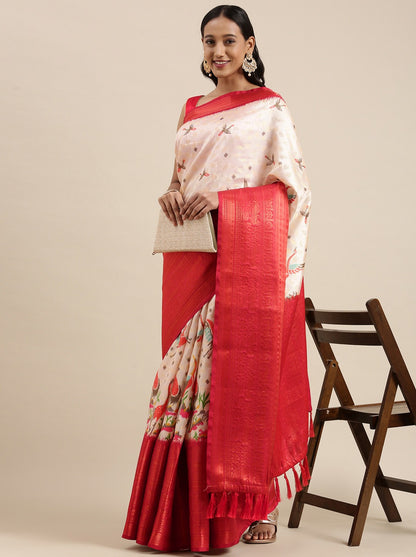 Soft Kanjivaram Silk Saree with Kalamkari Design