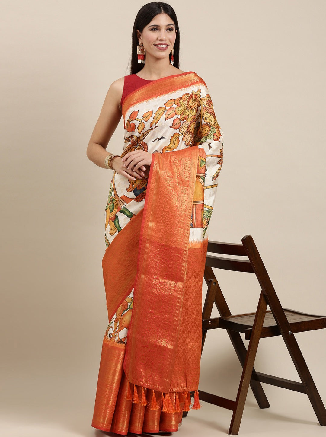 Soft Kanjivaram Silk Saree with Kalamkari Design