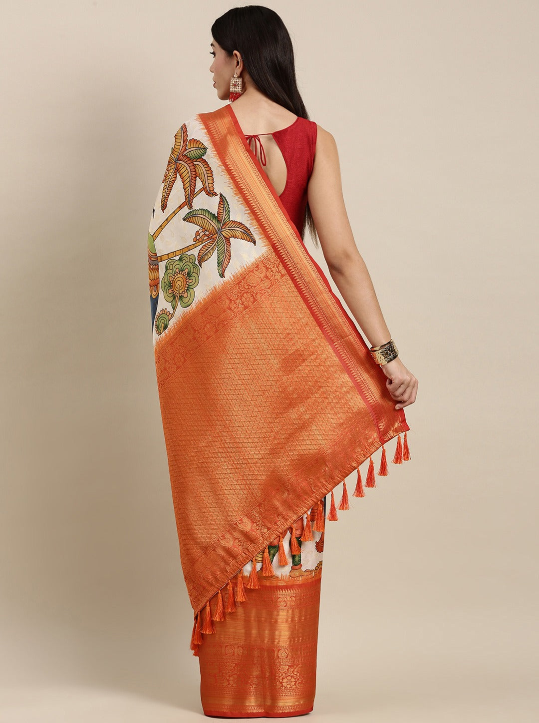 Soft Kanjivaram Silk Saree with Kalamkari Design