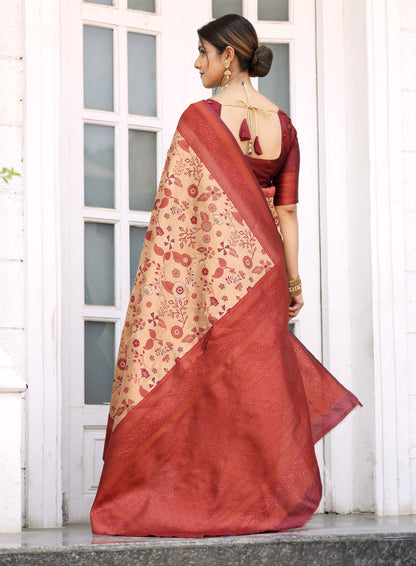 KeKoVi Olive Green Banarasi Silk Saree with Rich Zari Floral Weaving & Unstitched Blouse | Festive, Wedding & Party Wear