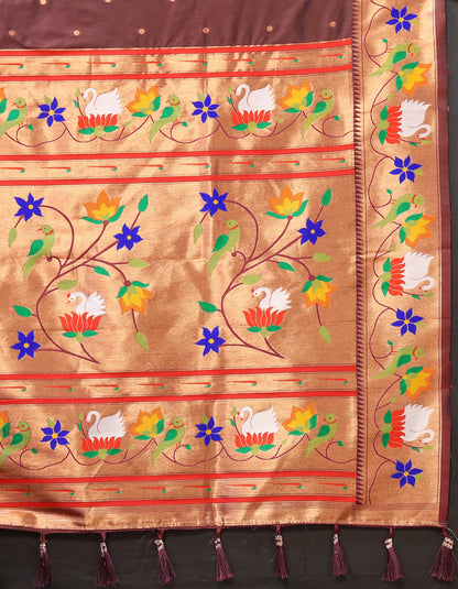 Soft Paithani Silk Saree with Meenakari Weaving Design.