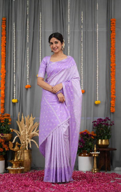 KeKoVi Women's Light Golden Yellow Banarasi Silk Saree with Rich Zari Border & Unstitched Blouse