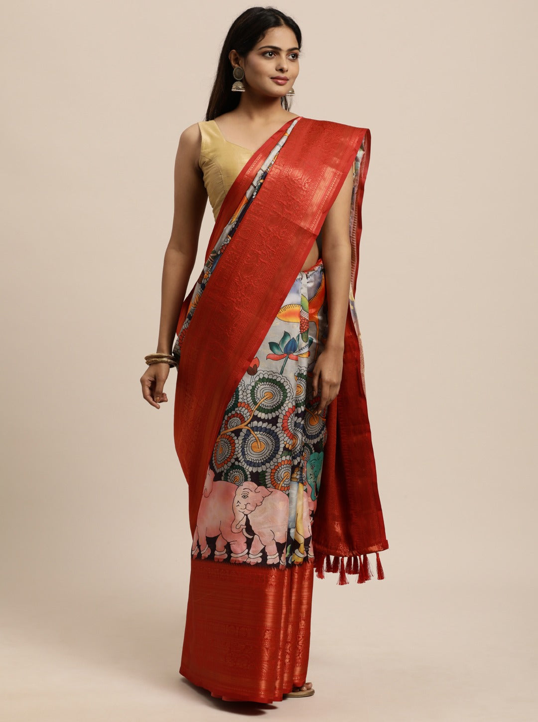 Soft Kanjivaram Silk Saree with Kalamkari Design