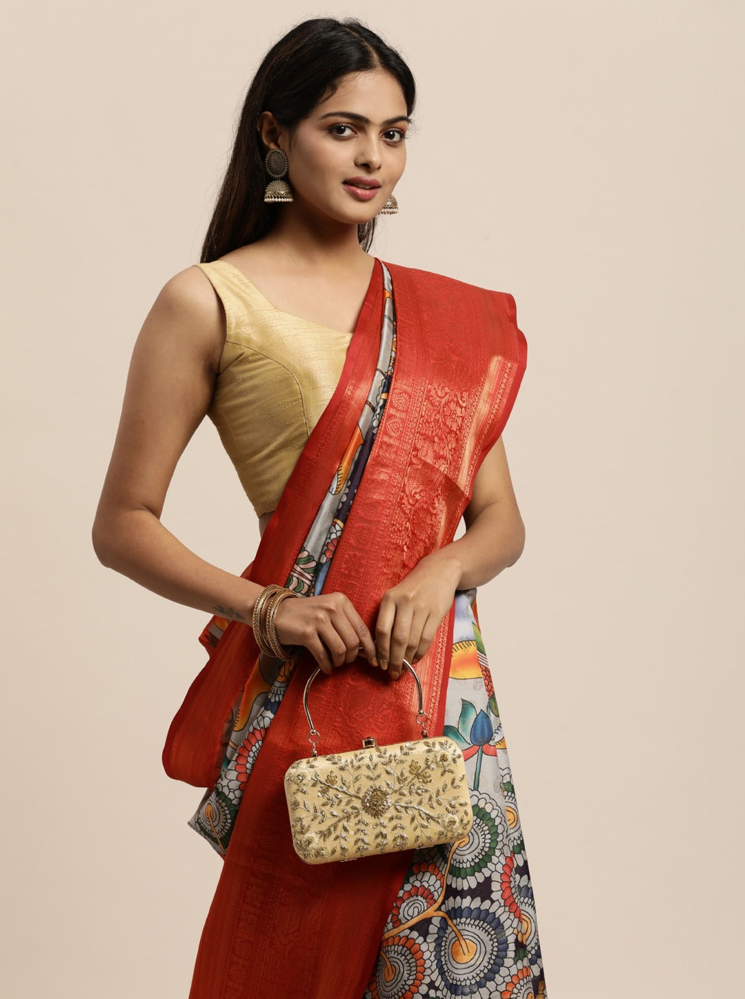 Soft Kanjivaram Silk Saree with Kalamkari Design