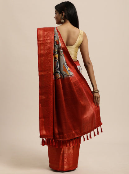 Soft Kanjivaram Silk Saree with Kalamkari Design