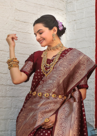 KeKoVi Women's Dark Green Banarasi Silk Saree with Rich Gold Zari Border & Unstitched Blouse | Wedding, Festive & Party Wear