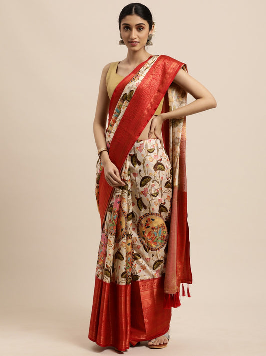 Soft Kanjivaram Silk Saree with Kalamkari Design