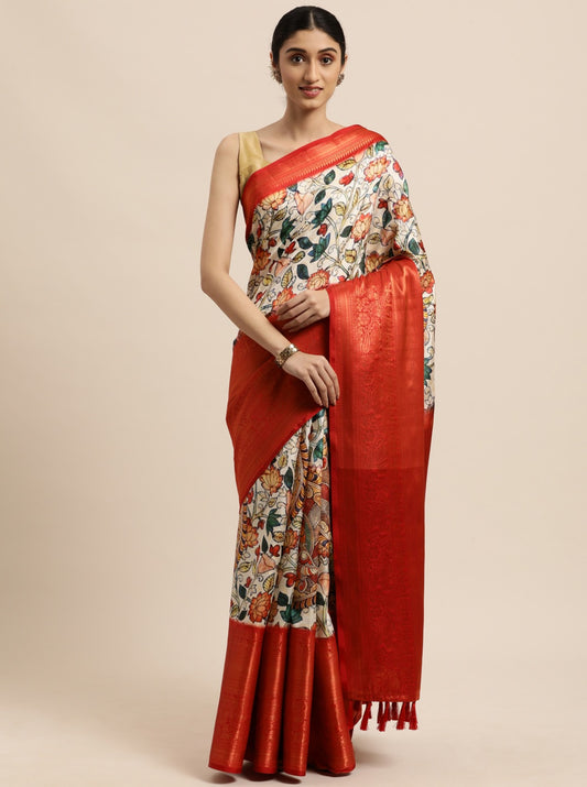 Soft Kanjivaram Silk Saree with Kalamkari Design