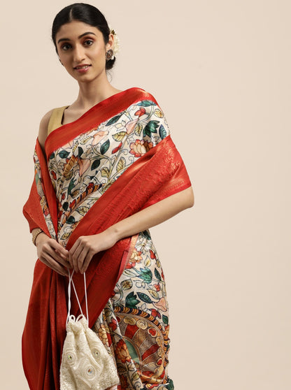 Soft Kanjivaram Silk Saree with Kalamkari Design