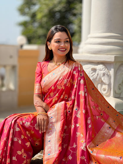 Soft Banarasi Silk Red Color Festival Wear Weaving Saree