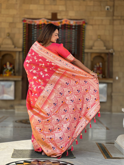 Soft Banarasi Silk Red Color Festival Wear Weaving Saree