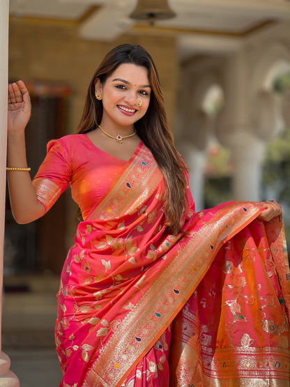 Soft Banarasi Silk Red Color Festival Wear Weaving Saree