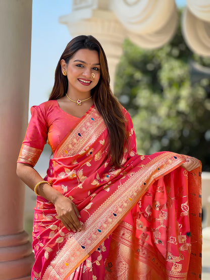 Soft Banarasi Silk Red Color Festival Wear Weaving Saree
