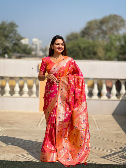 Soft Banarasi Silk Red Color Festival Wear Weaving Saree