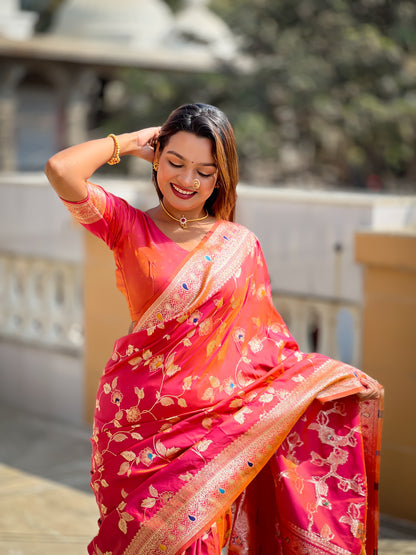 Soft Banarasi Silk Red Color Festival Wear Weaving Saree